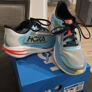 Hoka Women's Running Shoes — Light Blue, White & Red Accent